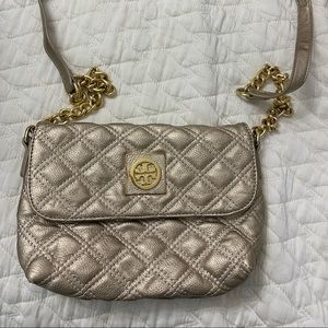 Tori Burch gold cross body bag